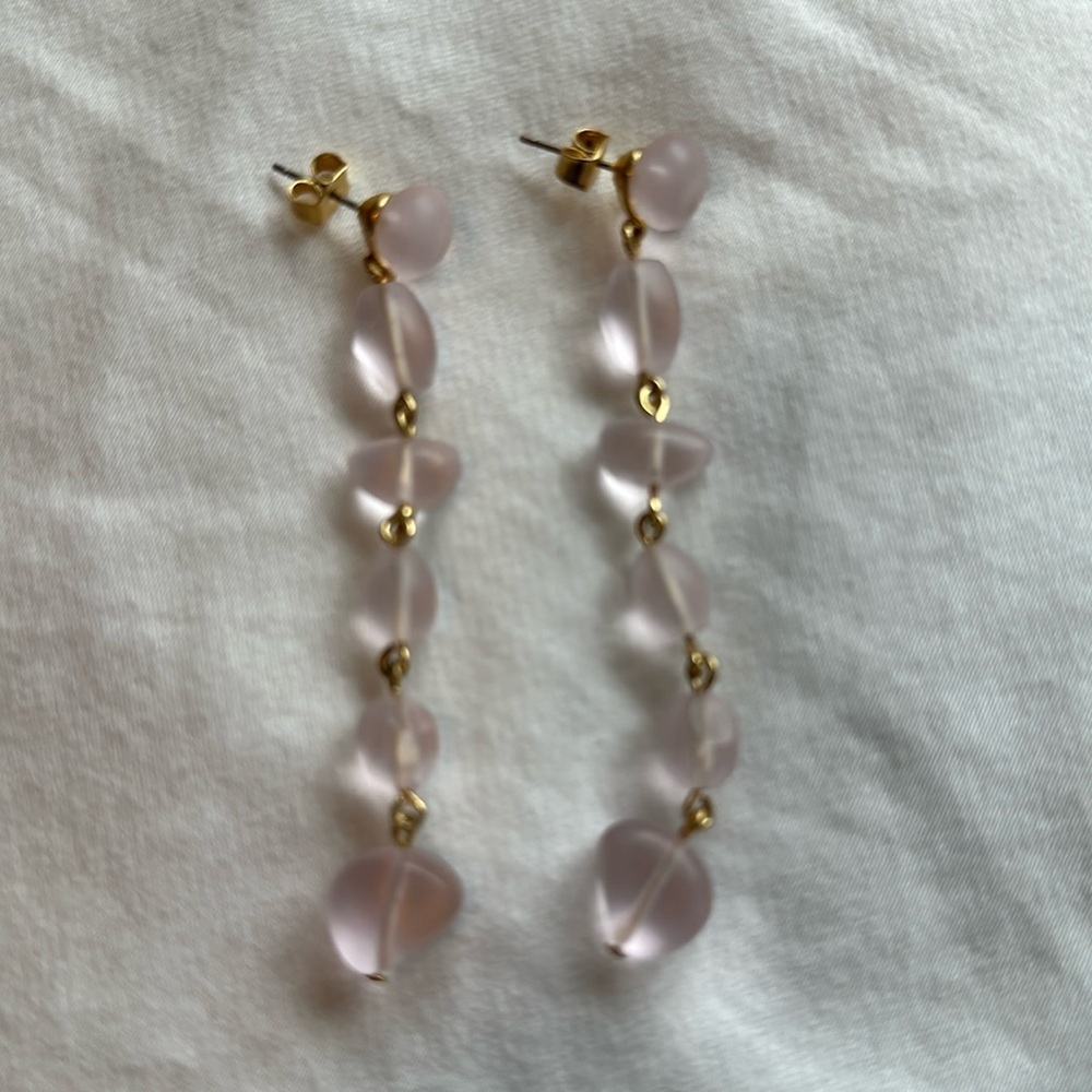 J.Crew Sweet Sea Glass Linear Drop Earrings pink Gold Plated